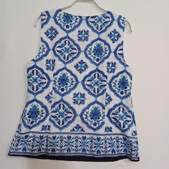 Talbots Top Sleeveless Tile Print Tank Blouse Size 10 Petite - Picture 3 of 11